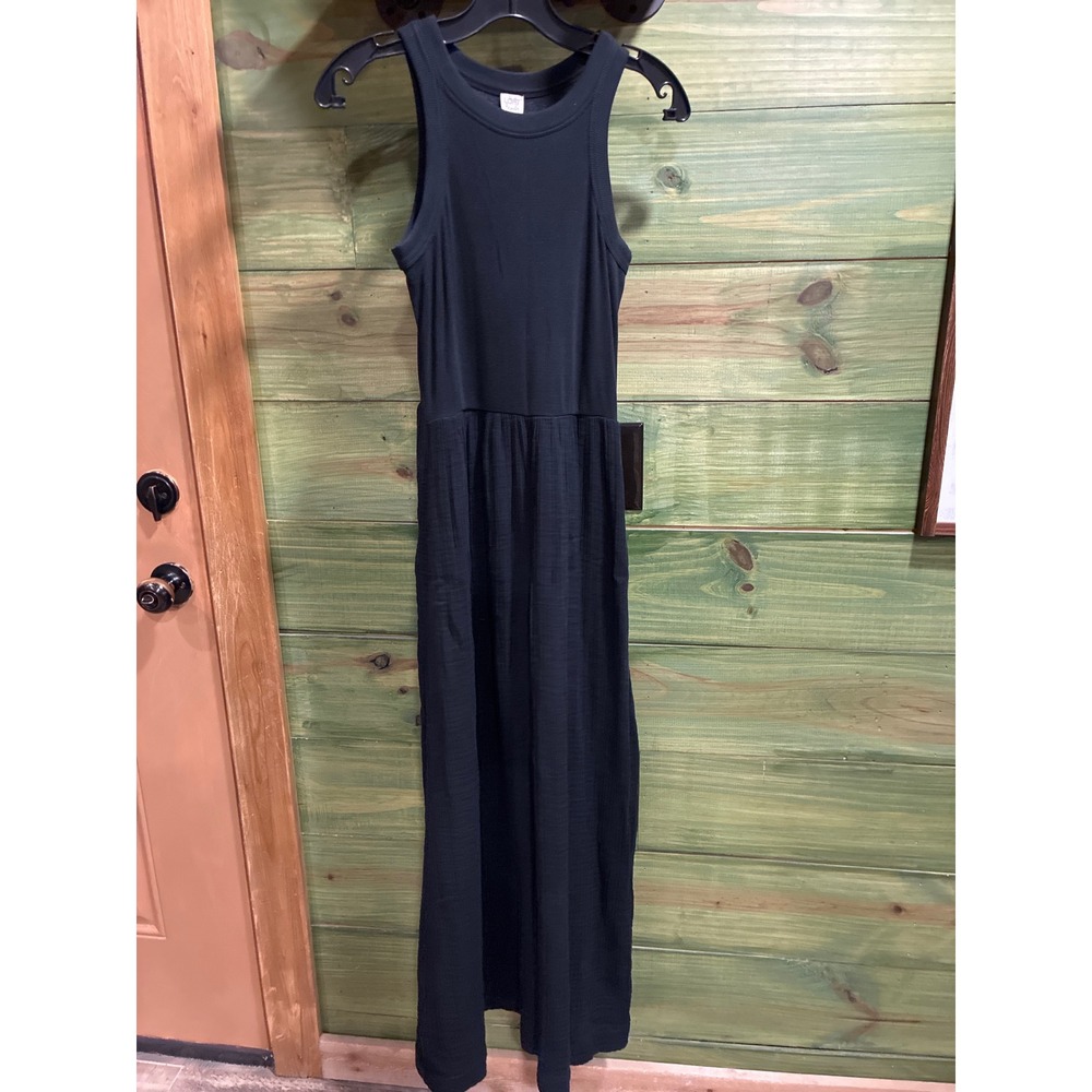 LOFT Beach Black Sleeveless Ribbed Knit Gauze Mixed Media Maxi Dress Small